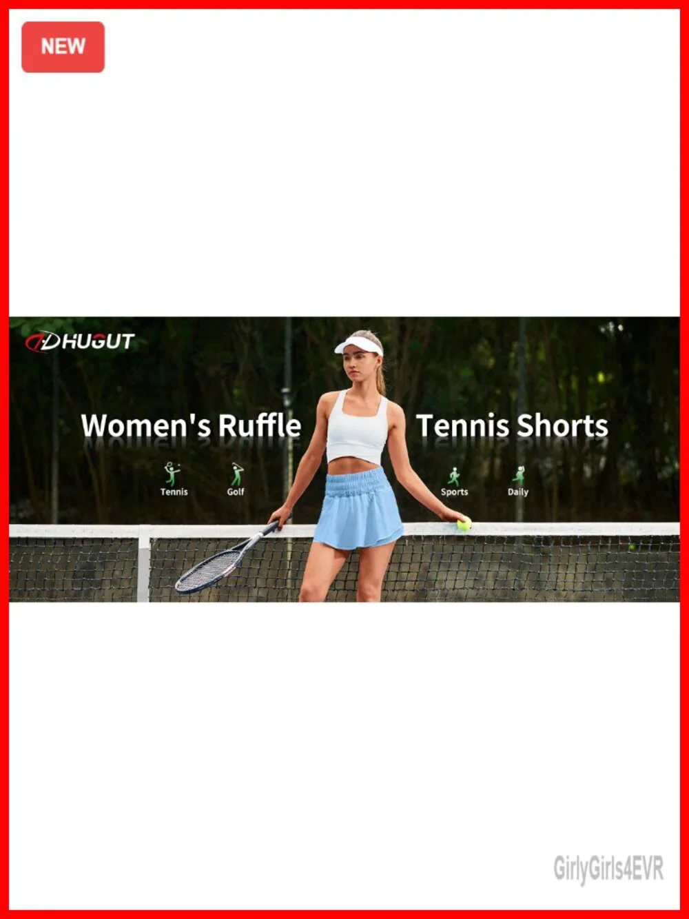Women's High-Waisted Ruffle Tennis Skort with Pockets, Built-In Liner